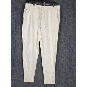 HM Linen Blend Drawstring Pants Women‎ Sz L Beige Lightweight Casual Trousers